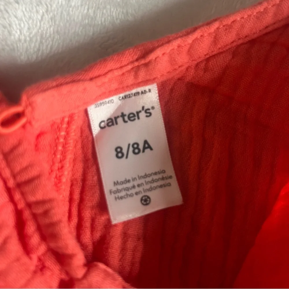 Carters Girls Coral Tie Shoulder Romper‎ Sz 8